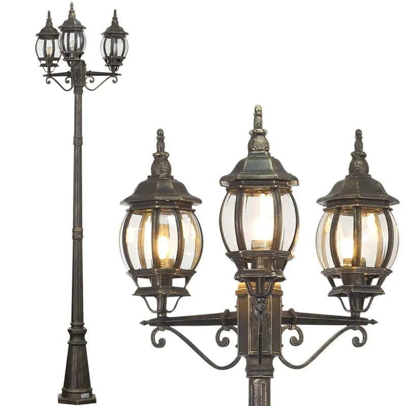 Lampione Vittoriano Classico da Giardino 3 Lanterne in Alluminio Ottone 202cm Subito Disponibile