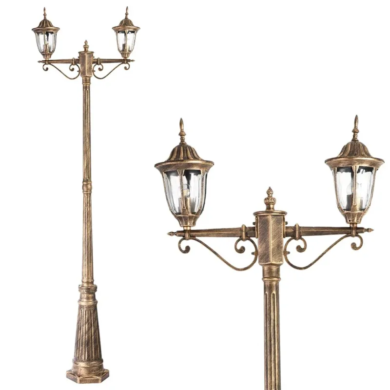 Non Perdere Lampione Vittoriano Classico da Giardino 2 Lanterne in Alluminio Bronzo 202cm