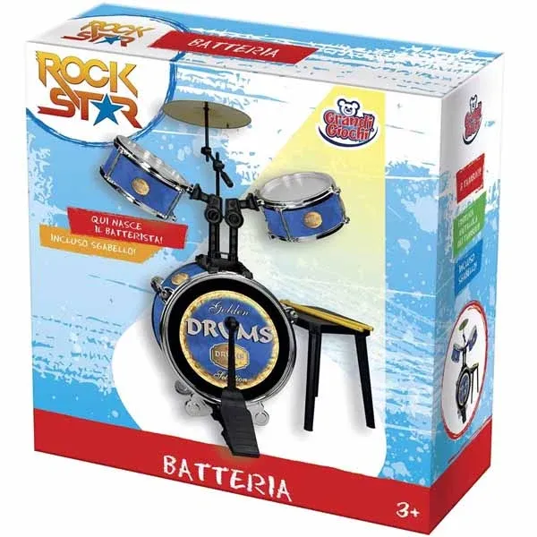 Professionale Batteria Con Sgabello 3 Tamburi E Seduta Strumenti Musicali Bambini