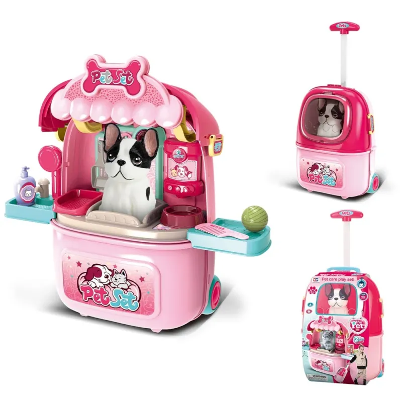 Spedizione Espresso Trolley Giocattolo Centro Veterinario con Cane Kit Cura Animali Chiudibile 2in1