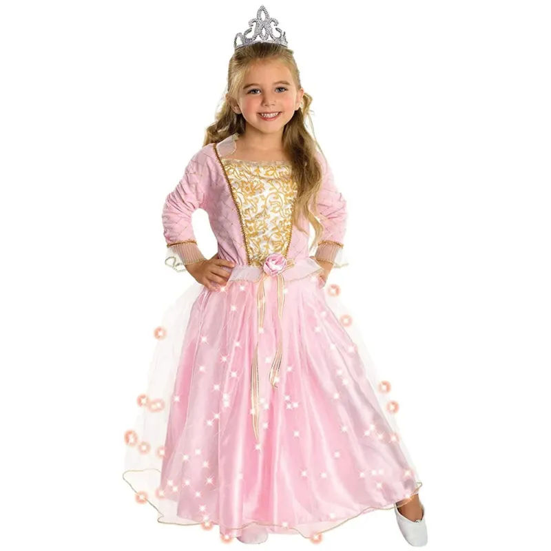 Costume Principesse Taglia Neonati 60 cm Con Luci Vestito Carnevale Rosa Oro Più Venduto