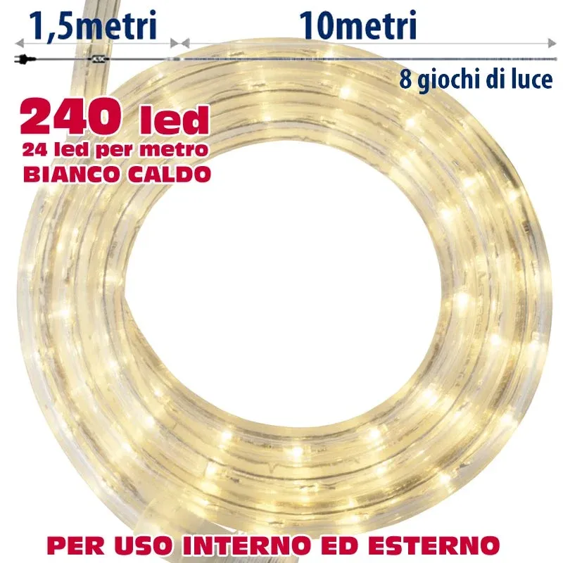 Tubo Luminoso Natalizio 10 Metri LED Bianco Caldo con Controller 8 Funzioni Ultimissimo Modello