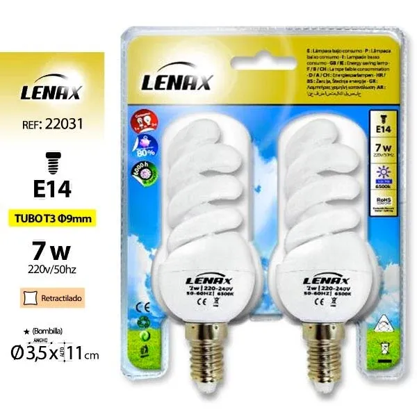 Più Venduto Lenax 2 pezzi Lampadine Risparmio Spirale 7W E14 luce fredda
