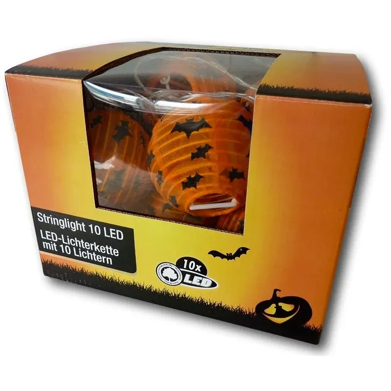 Ultime Pezzi Ghirlanda di 10 Lanterne Arancioni Luci Halloween a LED Bianco 225 cm Batteria