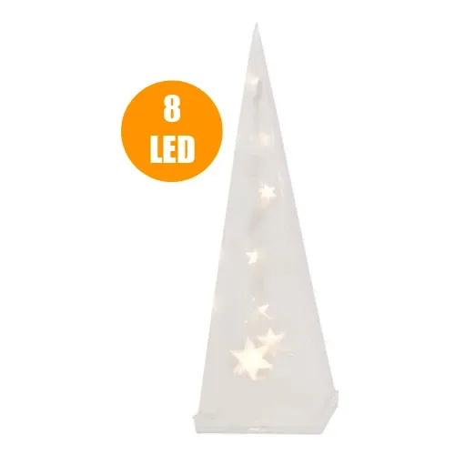 Piramide Natale Luminosa 8 LED Plastica Trasparente 30 cm Luce Bianco Caldo Affare