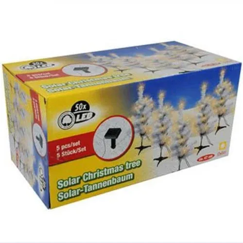 Set 5 Alberi Natale 47 cm Bianco Ricarica Solare 50 Luci LED Bianco Caldo Occasione