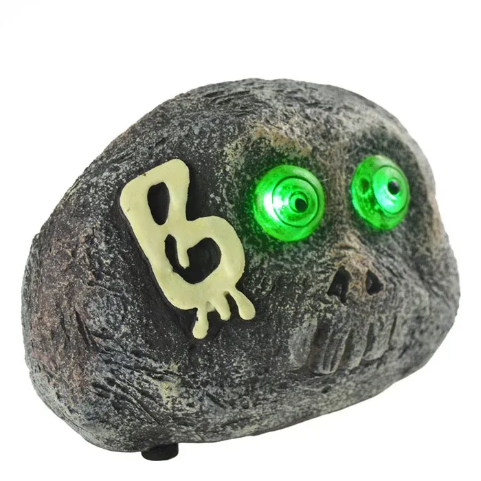 Acquista Ora Cranio Testa Teschio Forma Pietra 2 LED Verdi Illuminazione Festa Halloween