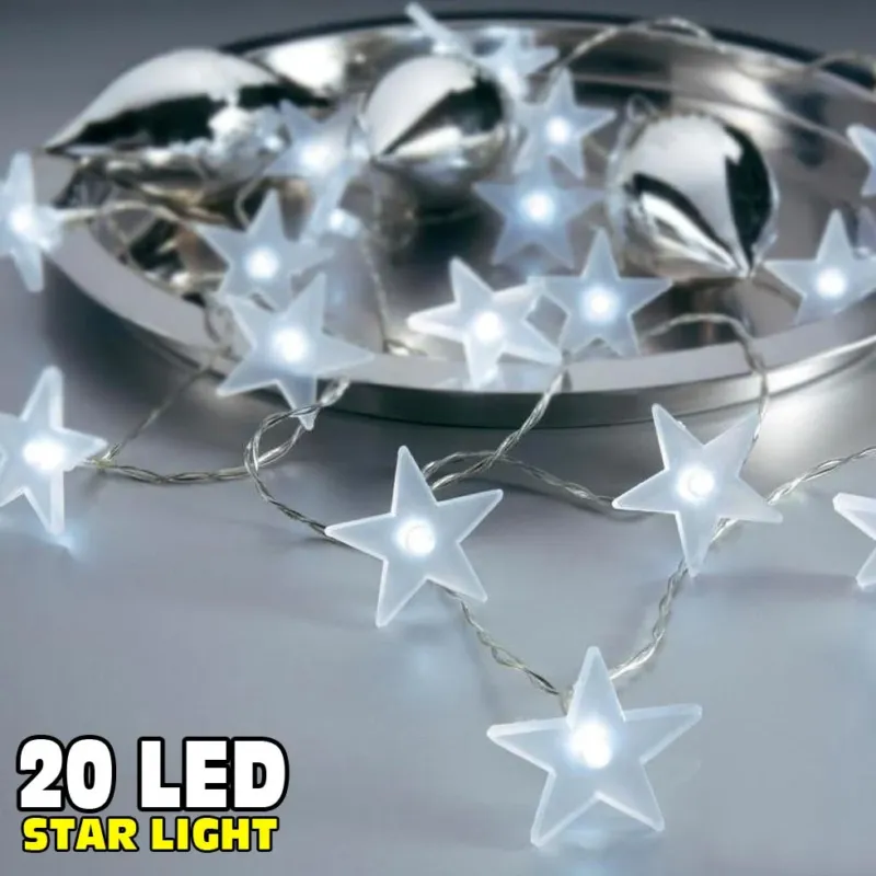 Prezzo Di Fabbrica Catena Luci Luminosa Con 20 Led Forma Stelle Alimentazione A Batteria 4,8 Metri