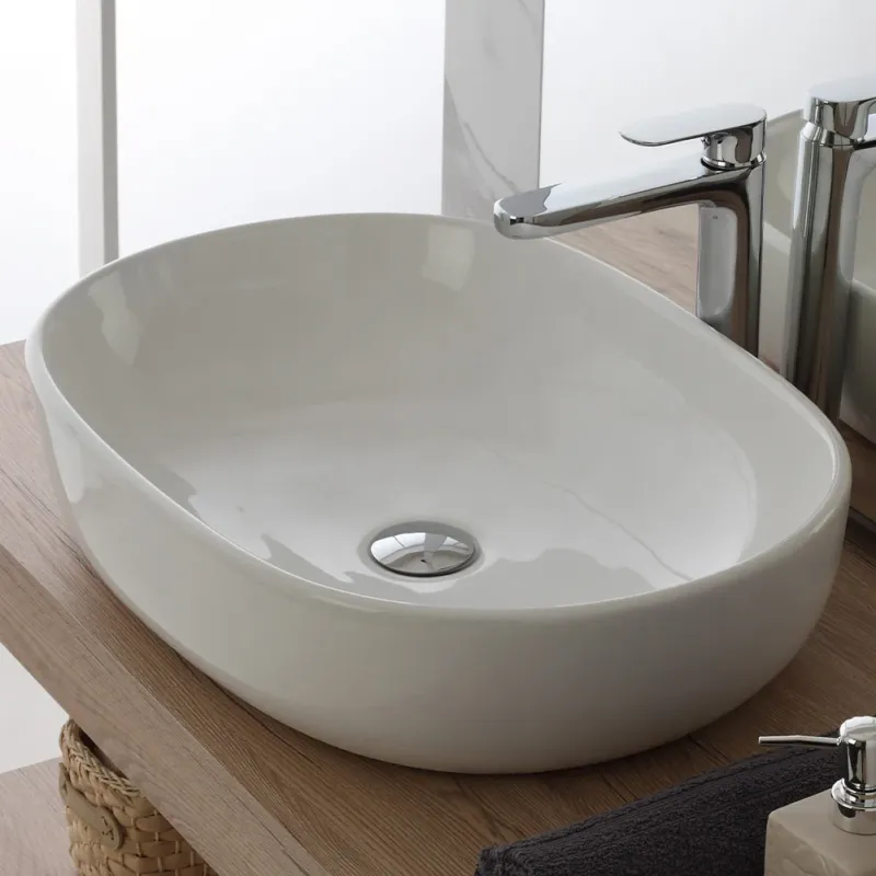 Lavabo d‘Appoggio Forma Ovale in Ceramica Bianca 60x15x41 cm Design Moderno Reso Gratuito