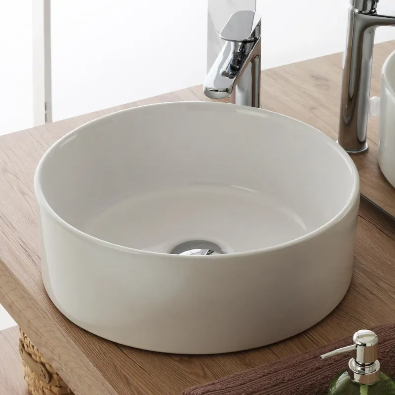 Esclusivo Lavabo Lavandino Sospeso in Ceramica Tondo Bianco Design Moderno 40x40x15cm