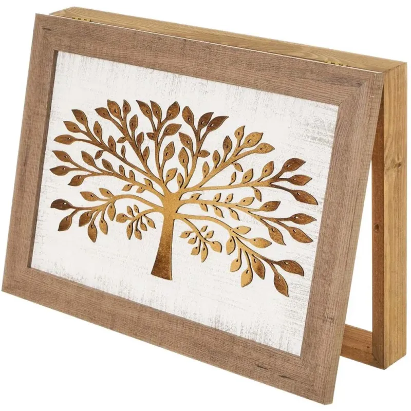 Copri Contatore Elettrico con Porta Battente Legno Naturale con Albero Rilievo Nuovo Arrivo