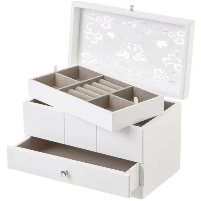 Direttamente Dal Produttore Portagioie in Legno Bianco Scatola Organizer Porta Gioielli 1 Cassetto 1 Ripiano