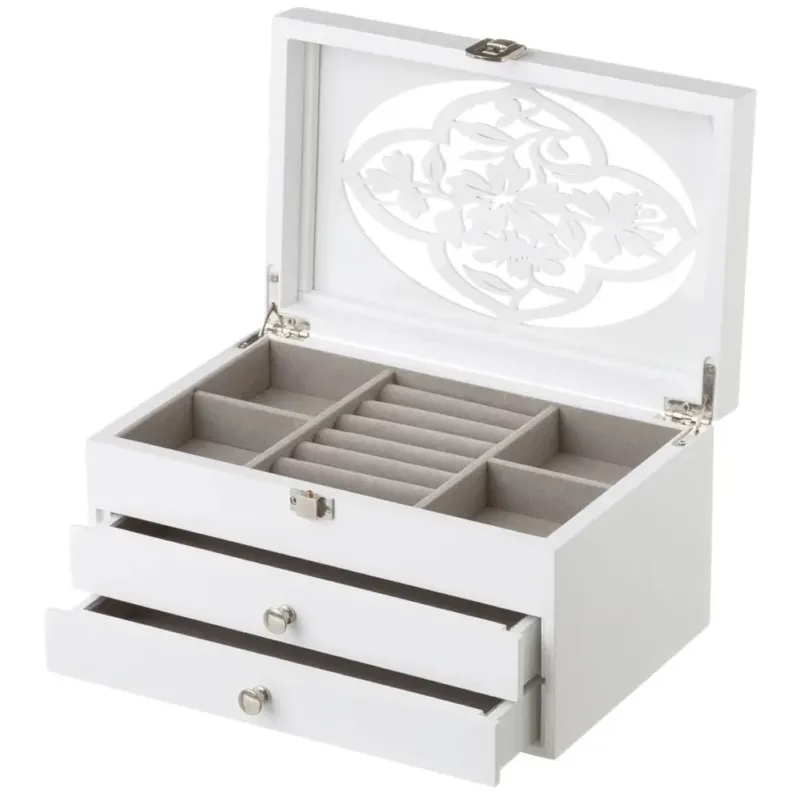 Portagioie in Legno Bianco Scatola Organizer Porta Gioielli 14,50x23x12 cm Ultime Pezzi