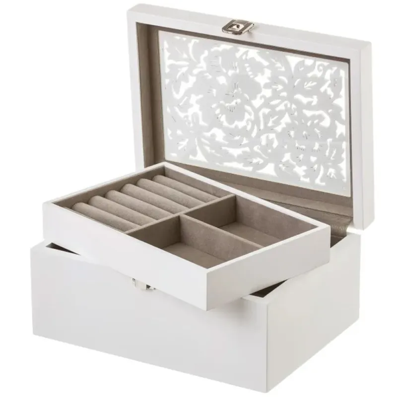 Di Tendenza Portagioie in Legno Bianco Design Floreale Scatola Organizer Porta Gioielli