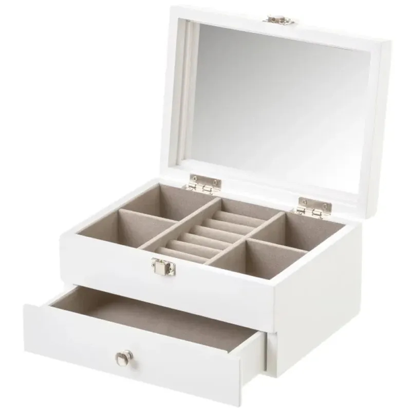 Portagioie Legno Bianco Porta Gioielli 1 Cassetto 1 Ripiano 10,50x19,50x15,50 cm Miglior Prezzo