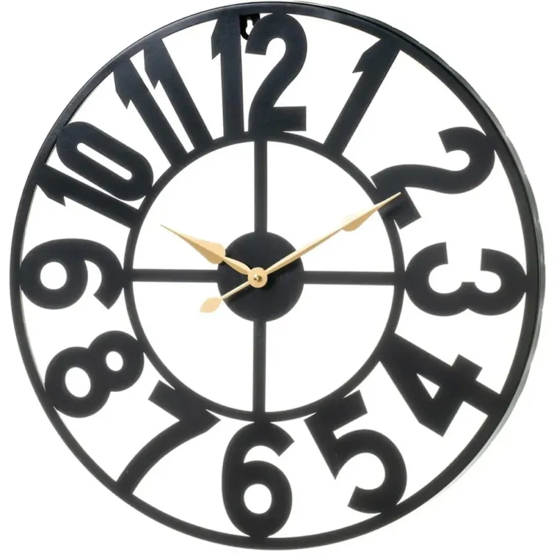 Orologio da Parete Silenzioso Nero in Metallo Design Contemporaneo 60x60x3,5 cm Prezzo Di Fabbrica
