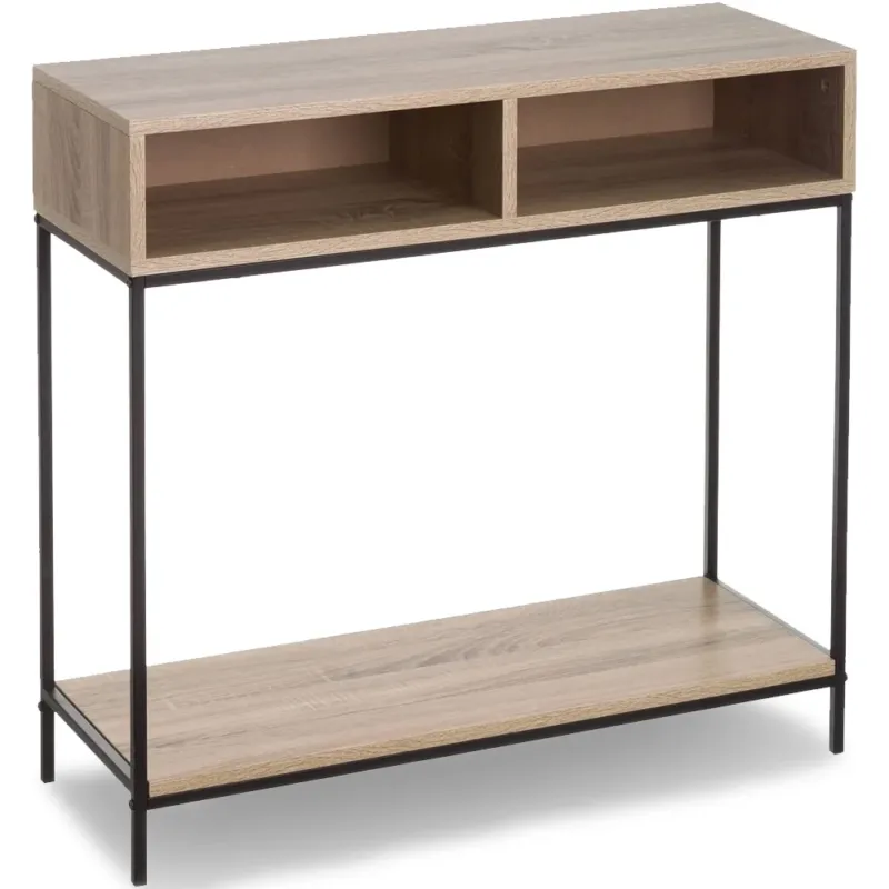 Mobile Mobiletto Tavolino Metallo Nero e Legno Ripiani Scomparti Design Moderno Saldi