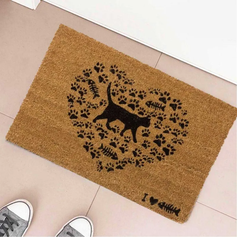 Zerbino Tappeto Ingresso Disegno Gatto Antiscivolo Fibra di Cocco Rettangolare Spedizione Espresso