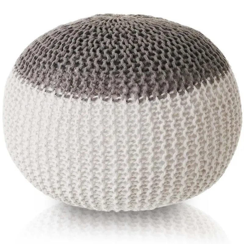 Pouf Poggiapiedi Tessuto a maglia Grigio e Bianco Fodera Rimovibile 45 cm Spedito Oggi