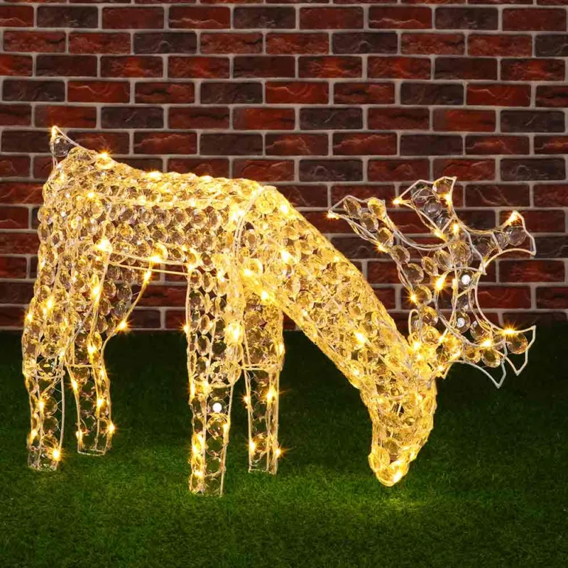 Renna Natalizia Luminosa mangia erba 3D in Acrilico 100 LED Bianco Caldo H42 cm Ultima Occasione