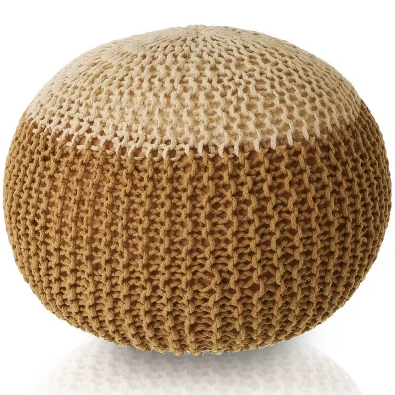 Prezzo Scontato Pouf Poggiapiedi Tessuto a maglia Marrone e Crema Fodera Rimovibile 45 cm