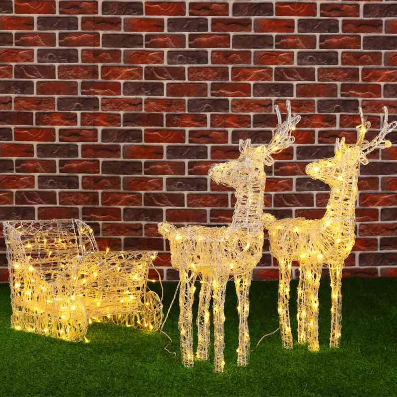 A Buon Prezzo Slitta e Renne Natalizie 3D Luminose 240 LED Bianco Caldo per Esterno a batterie