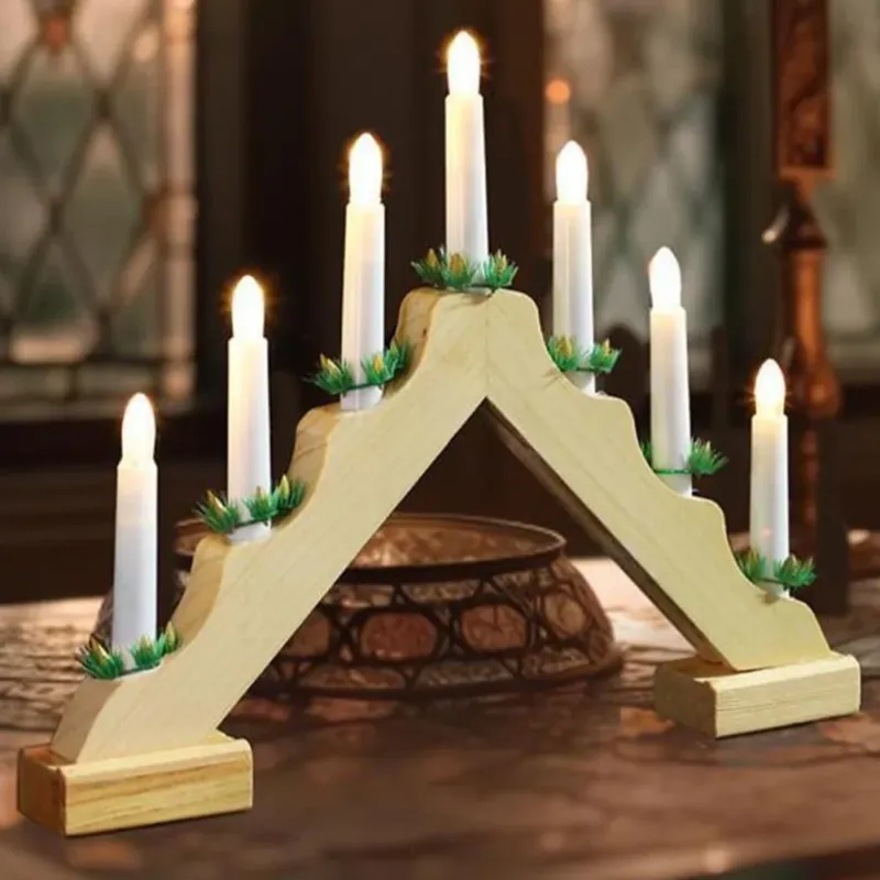 Spedito Oggi Candelabro Avvento Natalizio Elettrico Led 7 Candele di Natale Colore Legno