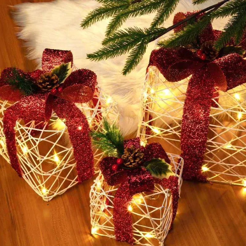 Set 3 Pacchetti Pacchi Regalo Luminosi di Natale Decorazione Interni ed Esterni Professionale