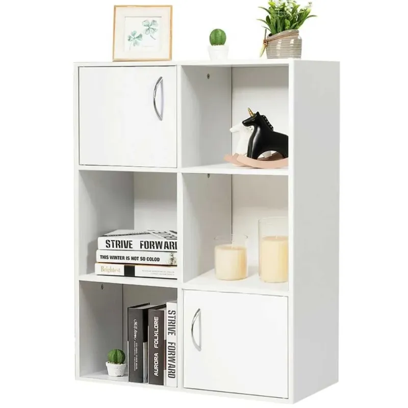 Miglior Prezzo Mobile Libreria 6 Ripiani 2 Ante Scaffale in Legno MDF Design Moderno Bianco