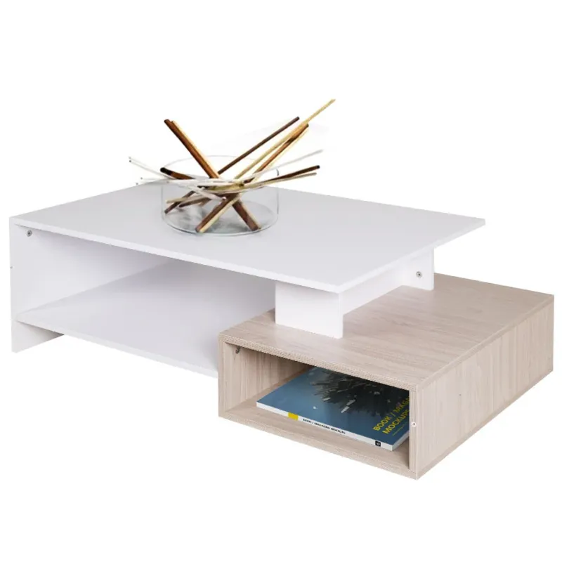 Acquista Ora Tavolino Divano Salotto Rettangolare Design Moderno Legno 4 Ripiani Bianco Oak