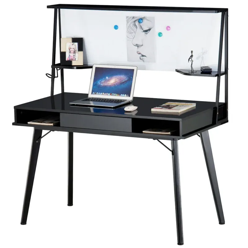 Saldi Scrivania con Lavagna Magnetica Cassetto Tavolo Porta PC Computer Legno Nero