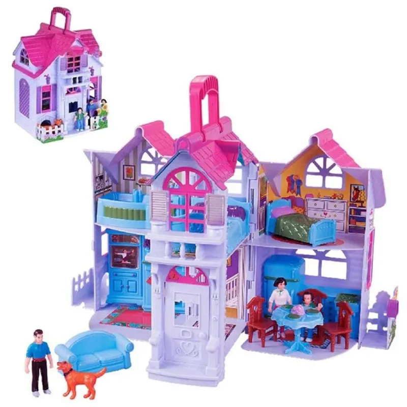 Casa delle Bambole Giocattolo Bambini Portatile 3 Personaggi e Accessori Gioco Offerta Limitata