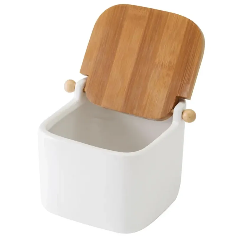 Barattolo Ceramica Tappo Legno Bambu Sale Zucchero Caffe Saliera 0,7lt Bianco Solo Oggi
