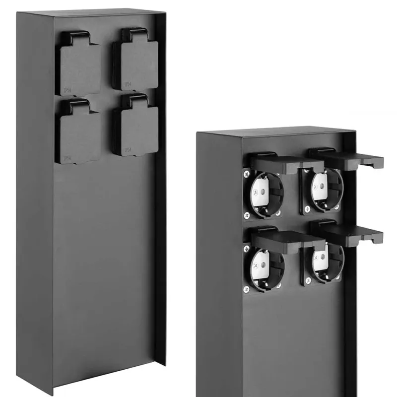 Colonna Elettrica da Giardino Palo Colonnina 4 Prese Shucko Impermeabili Nero Offerta Del Giorno