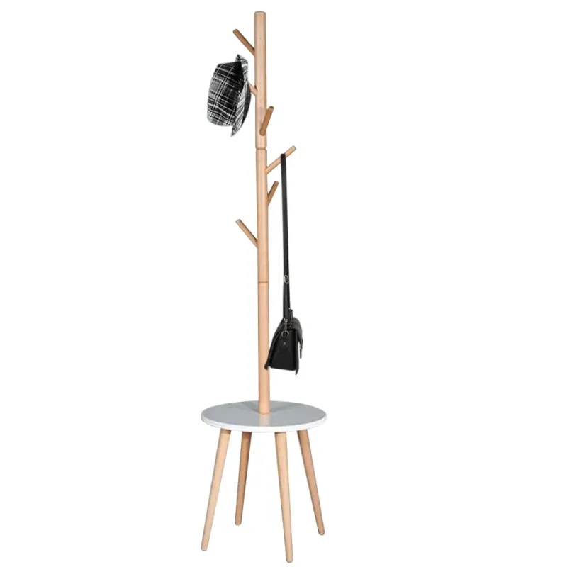Direttamente Dal Produttore Attaccapanni Appendiabiti Piantana in legno 6 Ganci con Base Tavolino 40x40x170