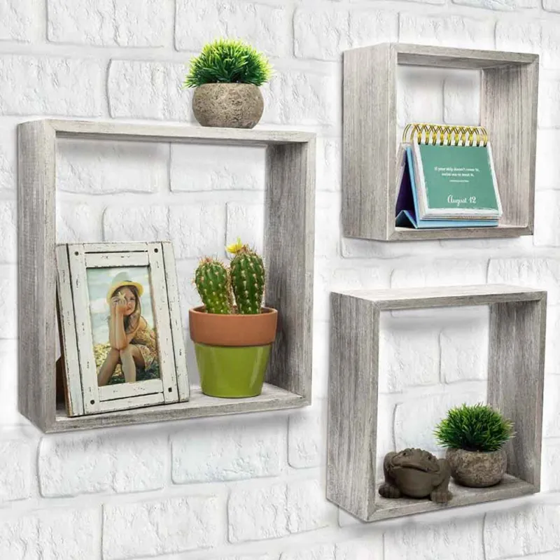 Promozione Set 3 Mensole da Parete Moderne Design Cubo Mensola Scaffale in Legno MDF Grigio