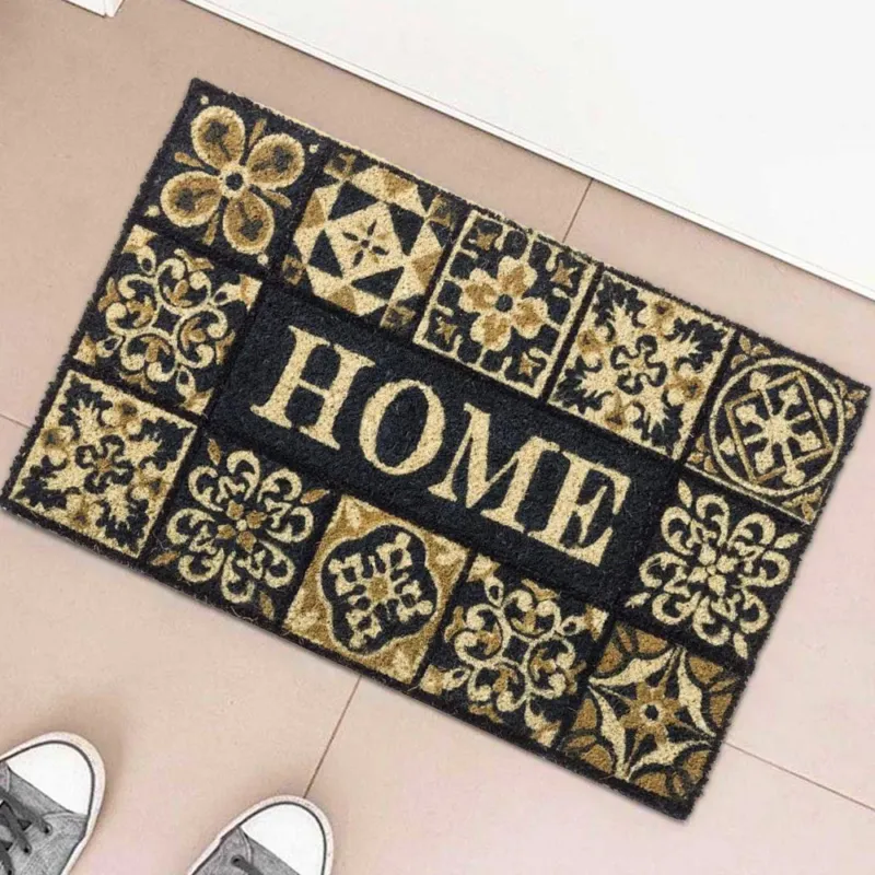Tappeto Zerbino Home Tile in Fibra di Cocco 60x40cm Ingresso Casa Beige Nero Affare