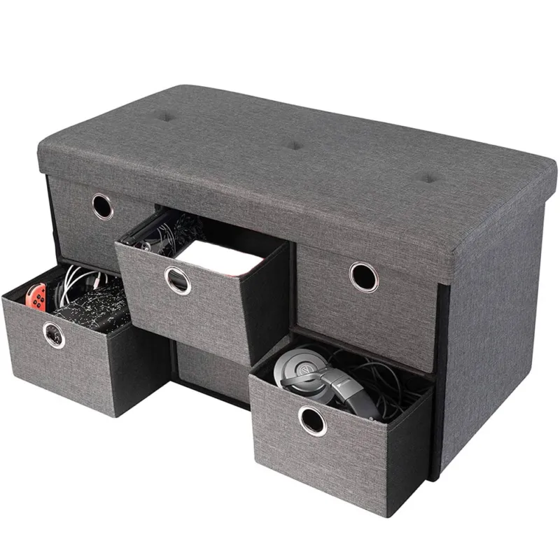 Cassapanca Pouf Contenitore Panca Sgabello Pieghevole 6 Cassetti Tessuto Grigio Prezzo Scontato