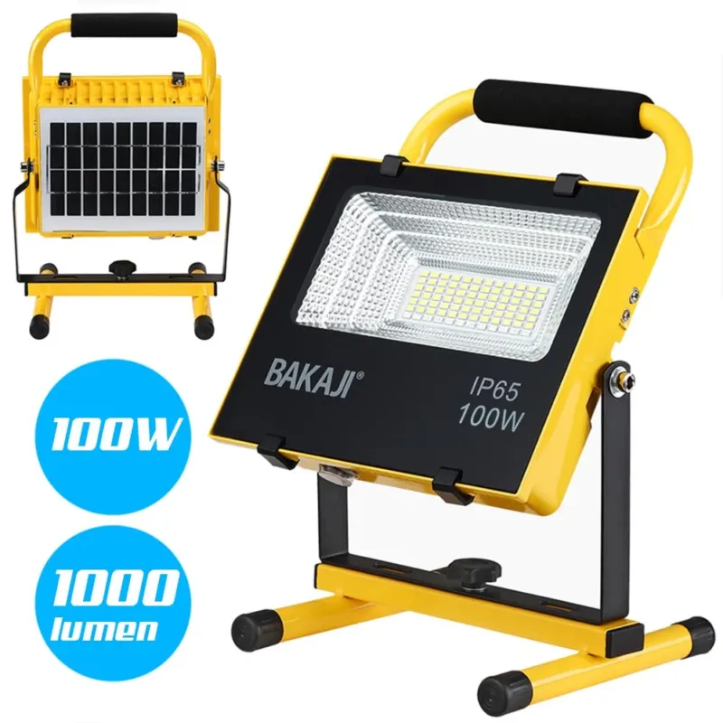 Offerta Lampada Faro Lavoro Portatile con Pannello Solare 100W 1000lm Luce Emergenza SOS