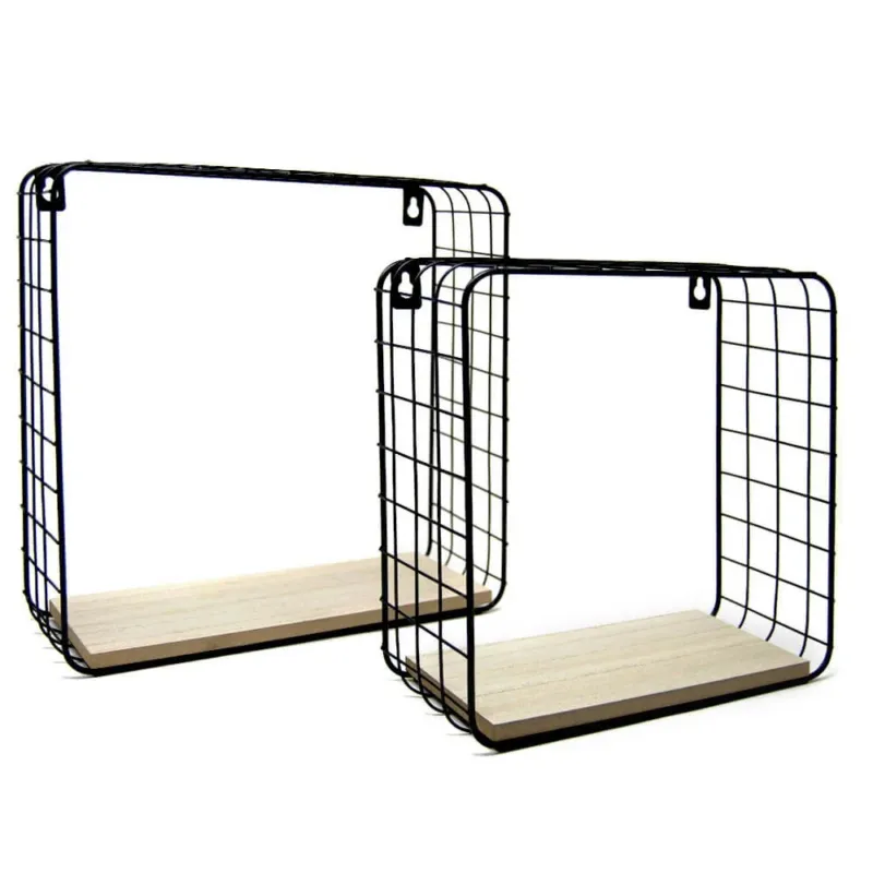 Pagamento Sicuro 2 Mensole da Parete Moderne Design Cubo Mensola Scaffale Legno Metallo Nero