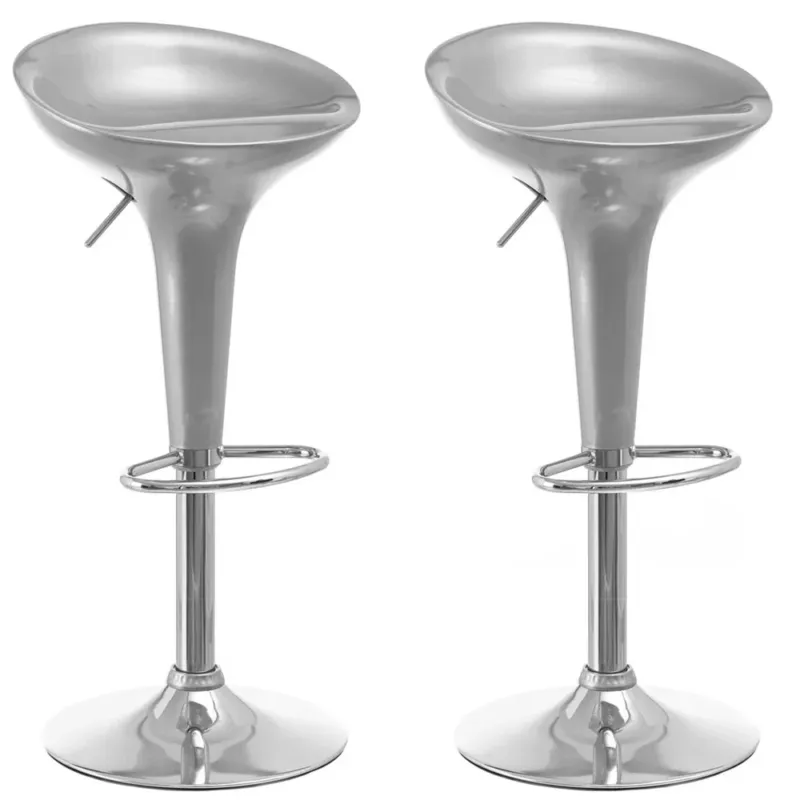 Set 2 Sgabelli Cucina Regolabile Acciaio e ABS Sgabello Girevole Silver Casa Bar Occasione