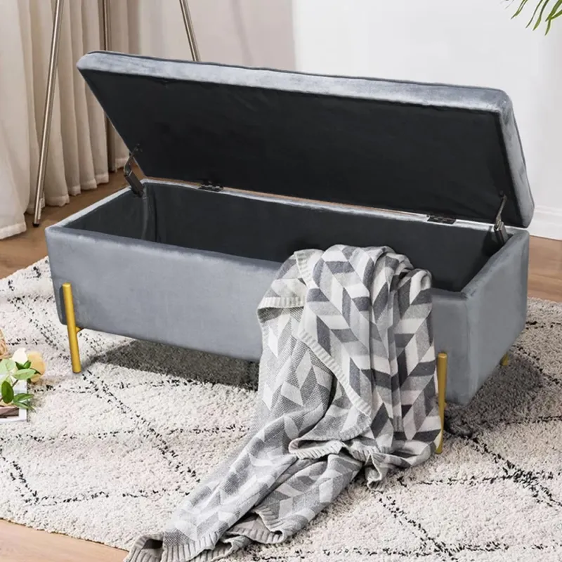 Pagamento Sicuro Cassapanca Pouf Contenitore Panca Sgabello Poggiapiedi in Tessuto Velluto Grigio