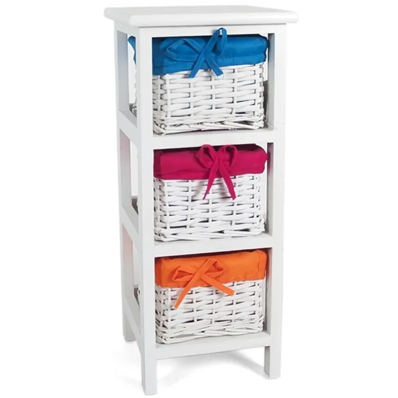 Ordina Subito Mobile Bagno 3 Cassetti Mobiletto in Legno Cestini Tessuto Bianco 23 x 23 x 57cm
