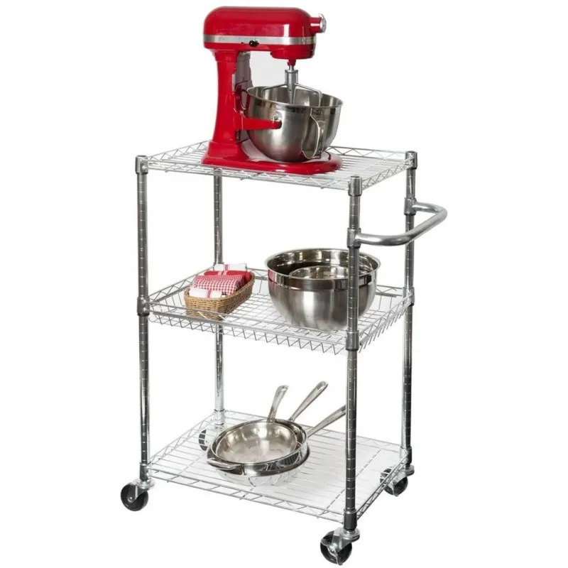 Carrello Cucina Bagno Salvaspazio Acciaio Cromato 3 Ripiani e Ruote 60x35x90cm Subito Disponibile