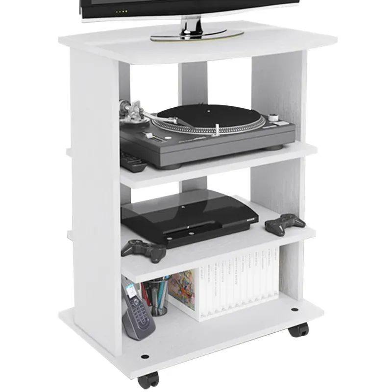 Mobile TV in Legno con 3 Ripiani e Ruote Mobiletto Carrello televisore Bianco Ultime Pezzi