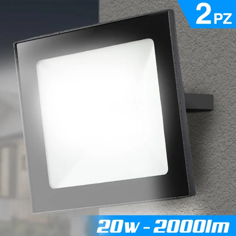 Set 2 Fari Led 20W Luce Alta Luminosita 2000lm Bianco Faro Faretti Esterno Slim Solo Oggi