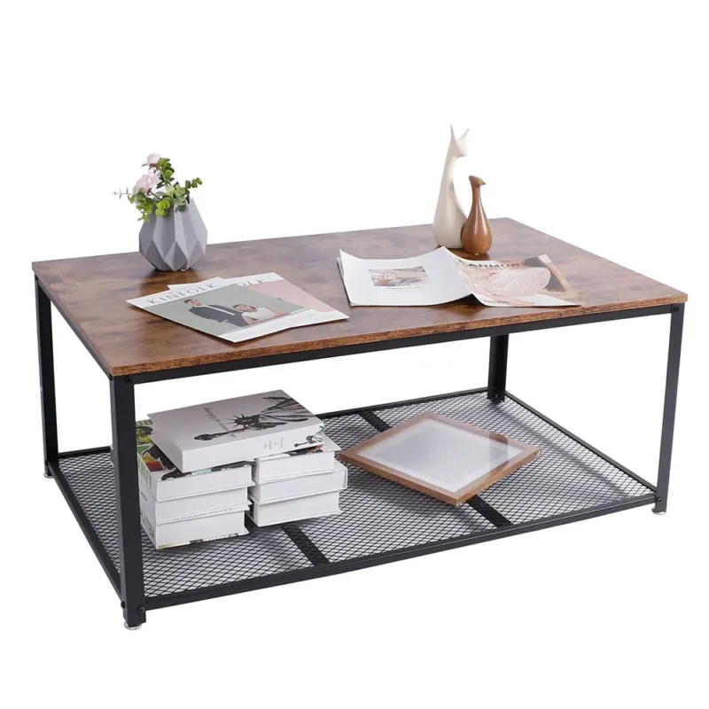 Tavolino Divano Salotto Rettangolare Design Moderno Industriale Legno Metallo Occasione Imperdibile