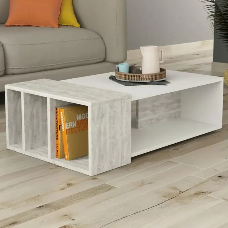 Offerta Tavolino Divano Salotto Rettangolare Design Moderno Legno con Libreria Bianco