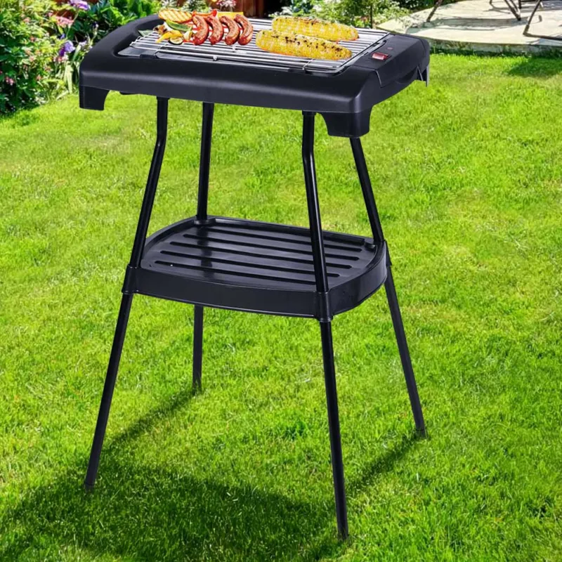 Direttamente Dal Produttore Barbecue Elettrico BBQ Supporto Griglia Bistecchiera Elettrica con Ripiano 2000W