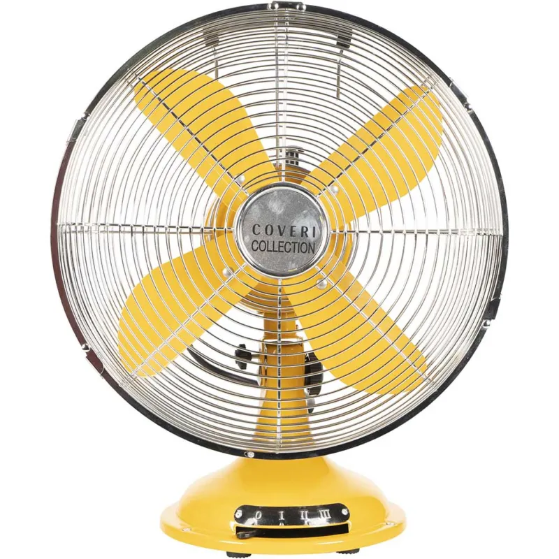 Prezzo Conveniente Ventilatore da Tavolo Acciaio 35W 4 Pale 40cm 3 Velocita Design Vintage Giallo